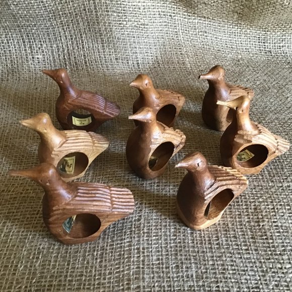 Vintage Hand Carved Wooden Bird Napkin Rings - Set Of 8 - Mid Century Modern - Picture 6 of 8